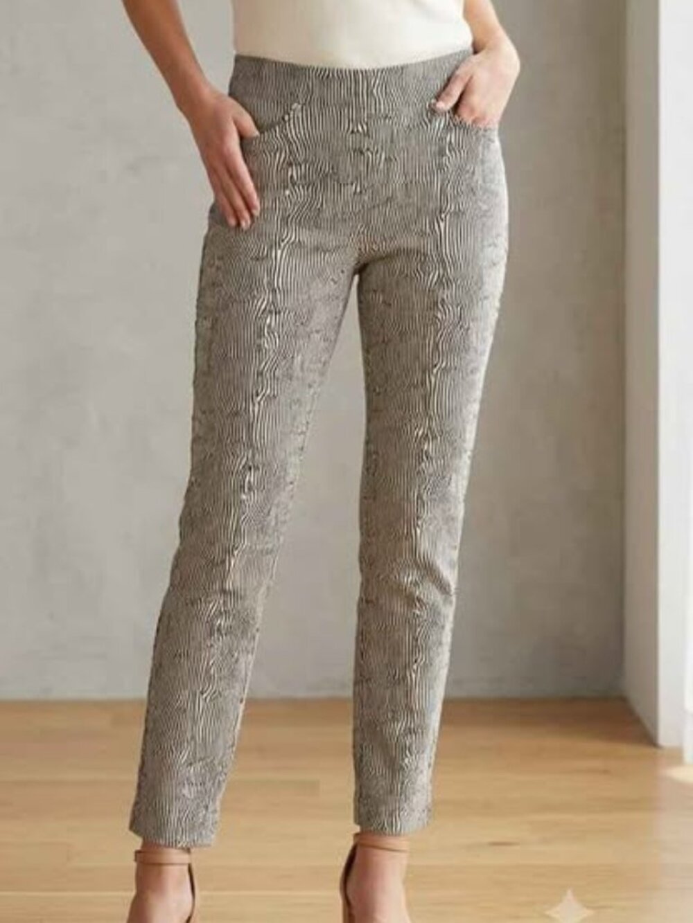 Joseph Ribkoff linear zebra print with gold shimmer slim ankle pants